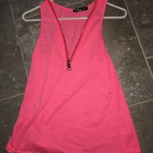 Pink razor back, zip-up tank top